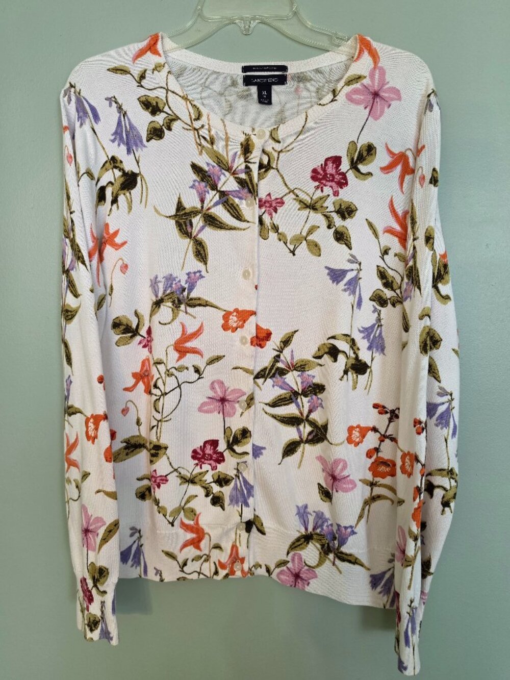 Lands End Cotton Floral Cardigan / sweater XL